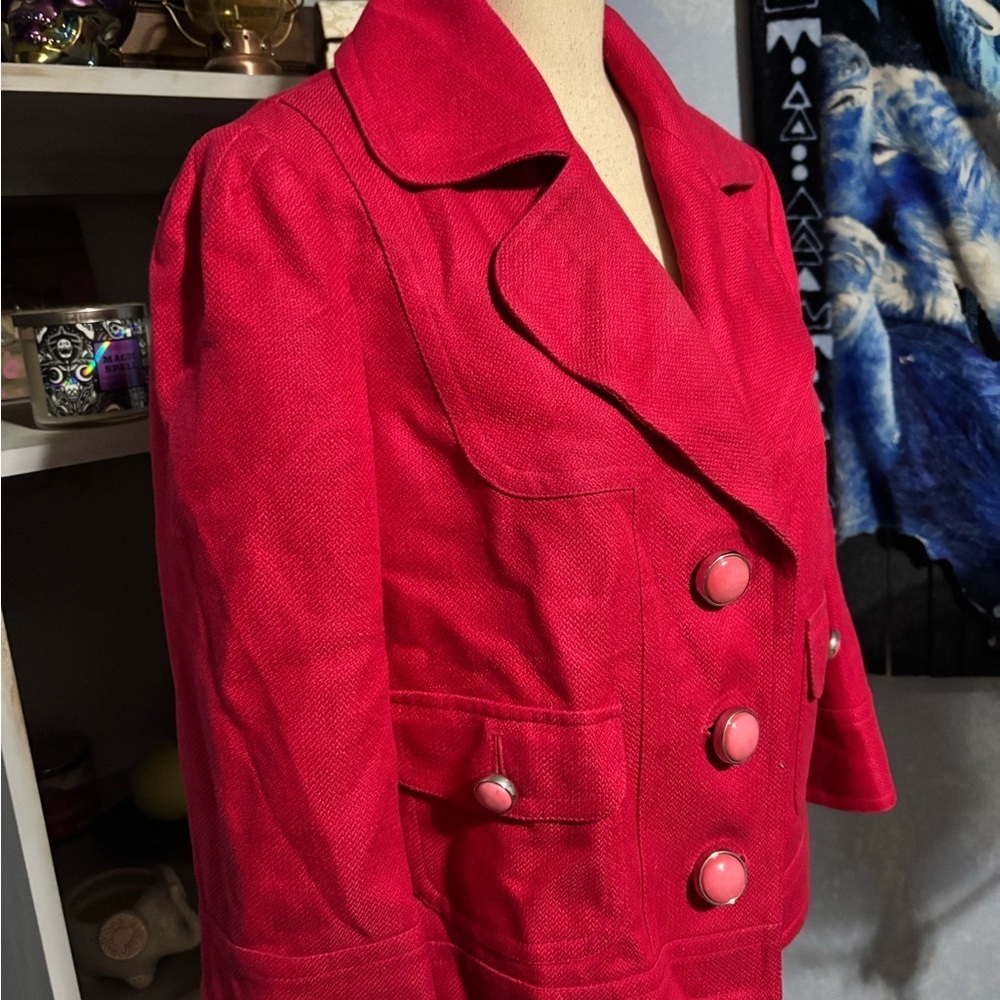 Vintage Nygard Red Linen Blazer Cropped Button Jacket Size 10 - Picture 4 of 15